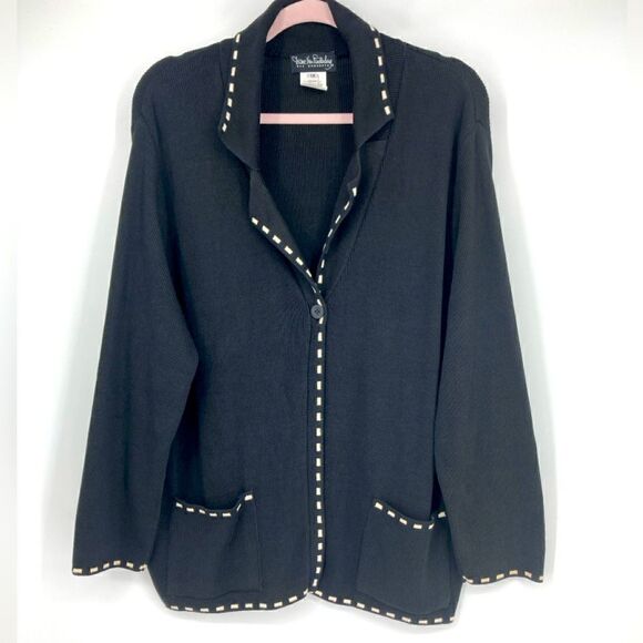 DVF Diane Von Furstenberg Black/White Knit Jacket Size 1X - Picture 1 of 7